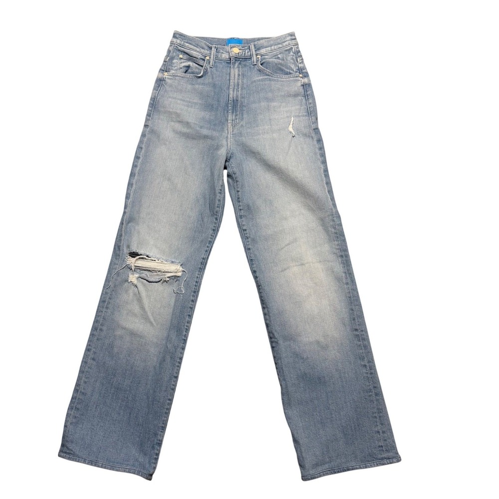 MOTHER High Waisted Tunnel Vision Sneak‎ Jeans Light Wash Distressed Size 24